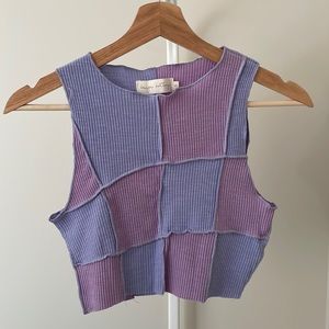 Beige Botany Purple Patchwork Crop Top